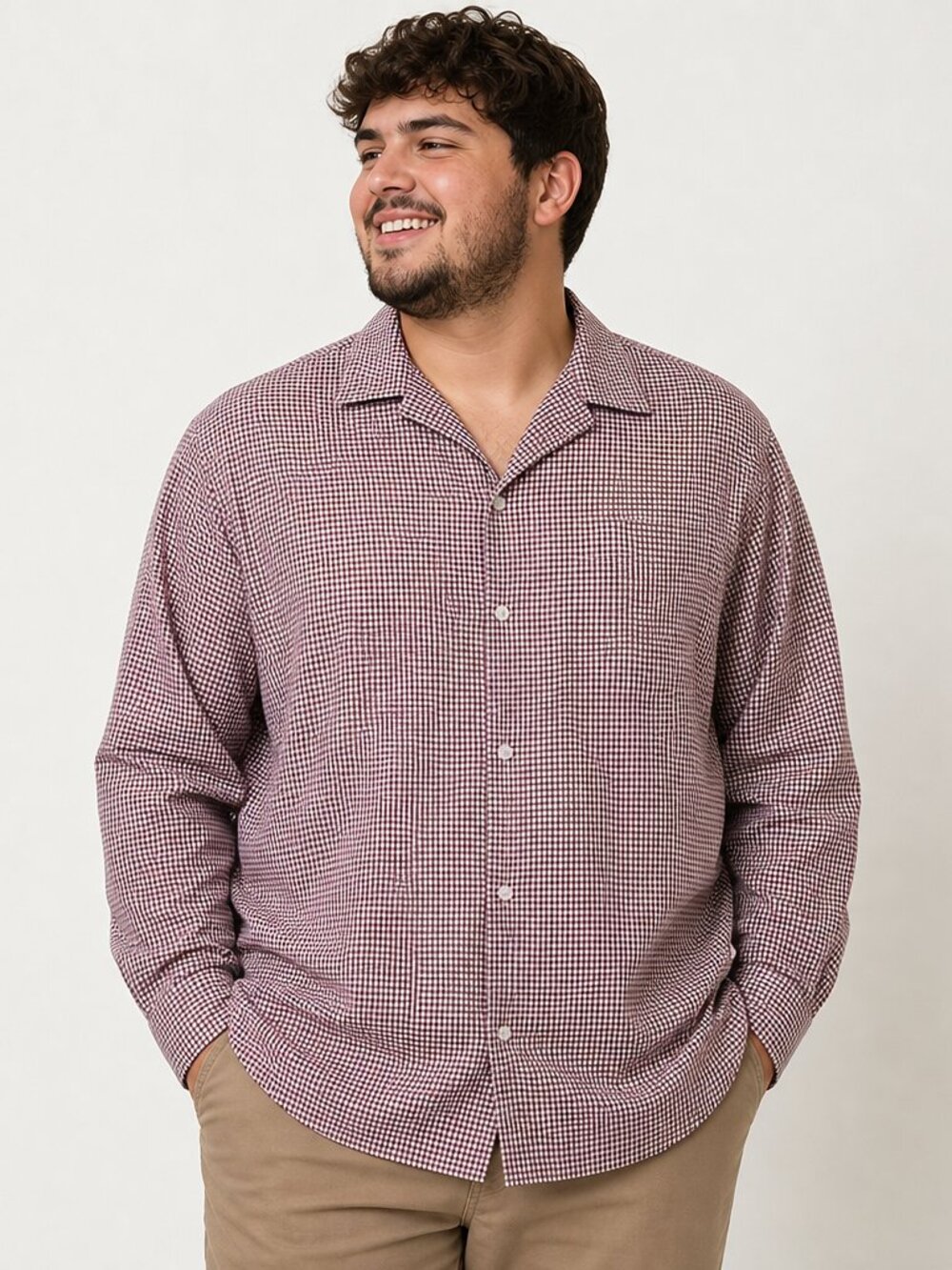 Tommy Hilfiger All-Season Stretch Regular Fit Gingham Shirt Burgundy/White EUC